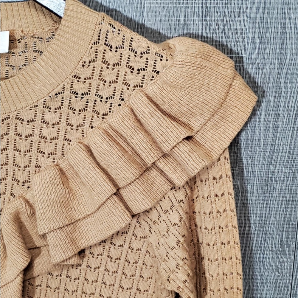 Rachel Parcell Pointelle Ruffle Sweater Beige Tan Size XS - Picture 3 of 8